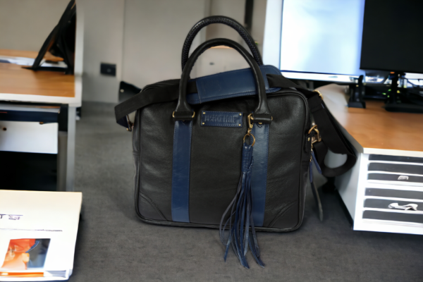 Black blue sophistication and functionality Leather Laptop Bag