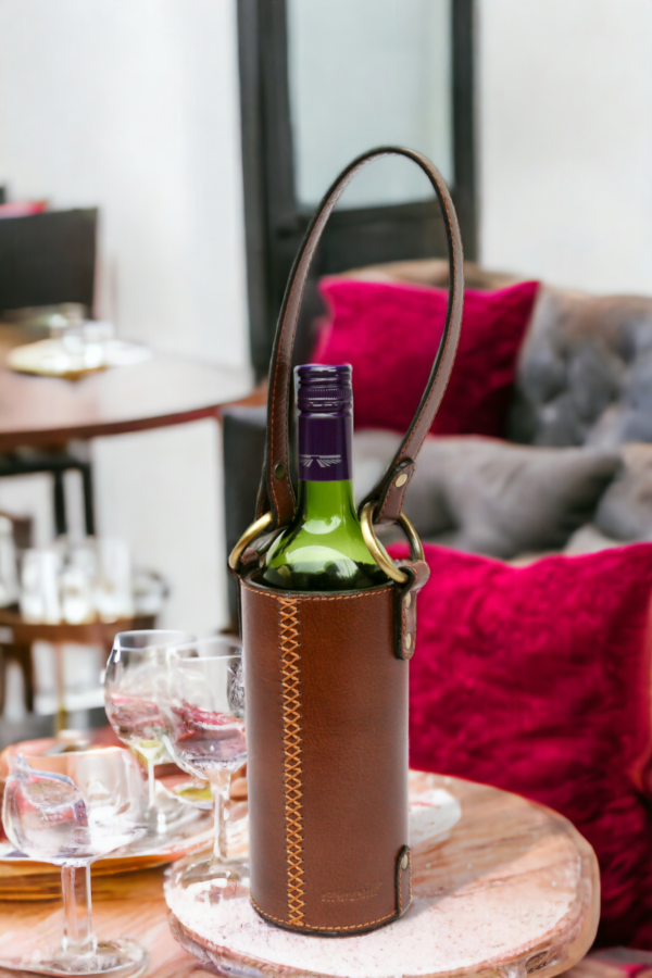 Brown exquisite Leather Wine Holder